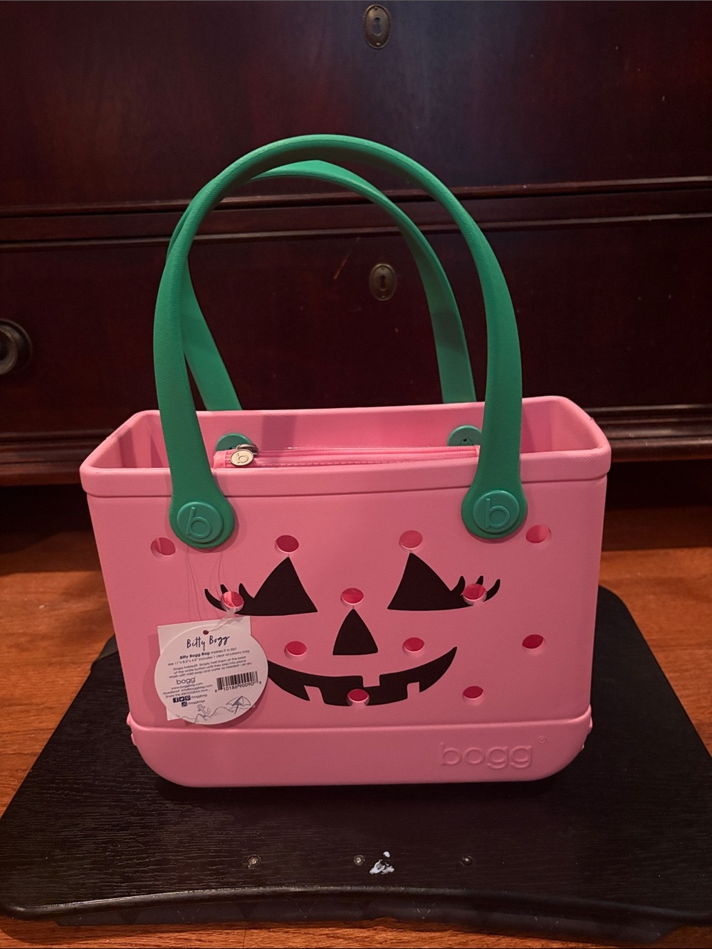 BOGG BAG Pink Mini Tote with Green Handles - Picture 2 of 4